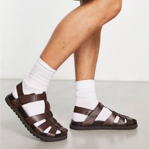 ASOS Design Brown Leather Fisherman Sandals
